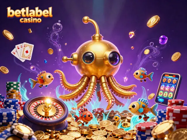 Experience the excitement of betlabel casino, featuring a bustling underwater world with a submarine and golden treasures.