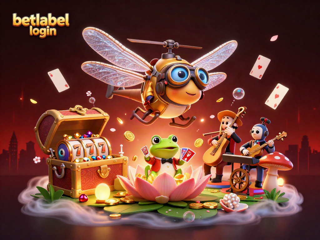 Join the excitement of betlabel login with casino gaming elements and animated characters.